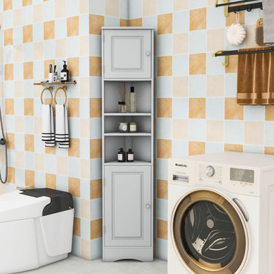 Elaysha Multi-Functional Corner Cabinet Tall Bathroom with Adjustable Shelves and Open Shelves