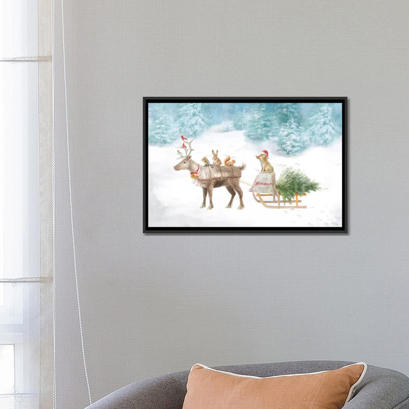 «Woodland Celebration I» par Danhui Nai - reproduction d'art, H 18 po x l 26 po x P 1,5 po, Toile avec cadre noir