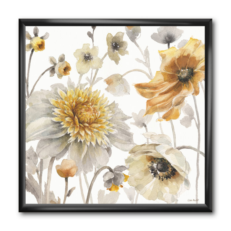 «Fields of Gold Watercolor Flower VI», reproduction d'art sur toile encadrée, H 16 po x l 16 po x P 1 po, Cadre noir
