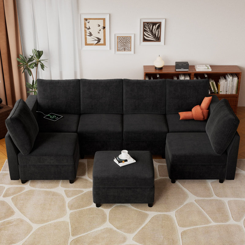 Canapé modulaire 7 pièces VINGLI, Chenille noir