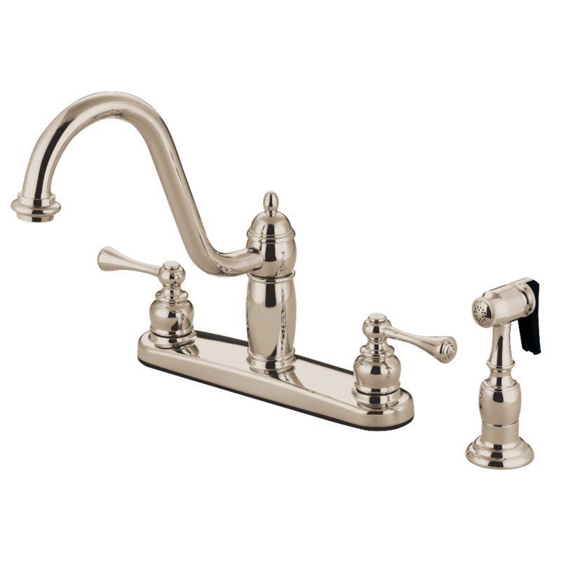 Kingston Brass Heritage Two-Handle 8" Centerset Kitchen Faucet, Polished Chrome, Brass