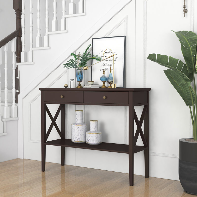 39.4" W Console Table with 2 Drawers and Storage Shelf, Espresso