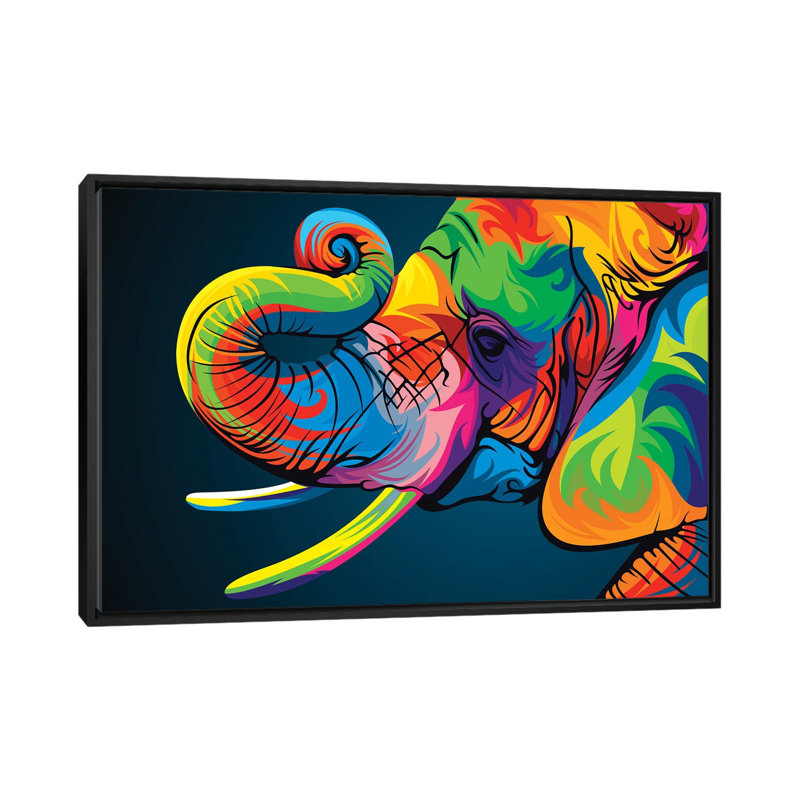 «Elephant», impression sur toile, H 18 po x l 26 po x P 1,5 po, Toile avec cadre noir, Pas de tapis