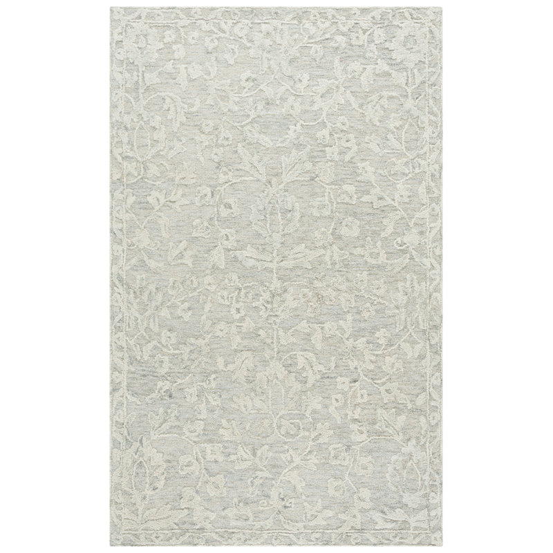 Marquee 510 Hand Tufted Wool/Cotton/Pet Yarn Floral Rug in Gray/Ivory, Rectangle 6' x 9'