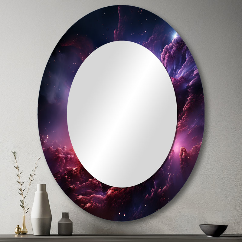 Abstract Purple Galaxy Storm I - Pink Modern Oval Wall Mirror, 43" x 33"