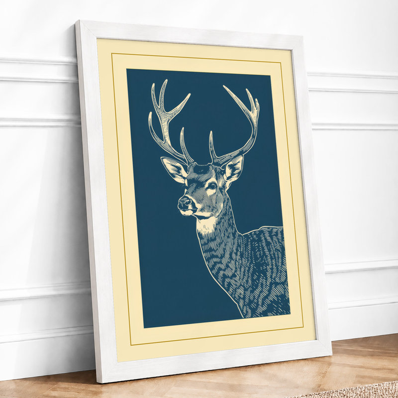 Dignified Deer Japandi - Framed Print, A1 - 84.1 x 59.4 cm, White