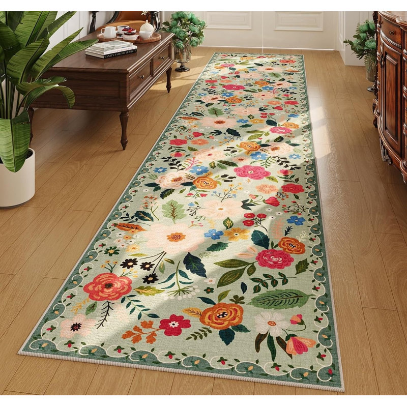Floral Polyester Kitchen Mat, Vert