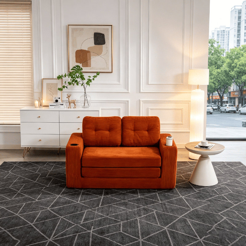 Double Fold-Out Sofa Bed – Compression-Molded Foam, Includes Pillows, CSN-W395P438028Orange
