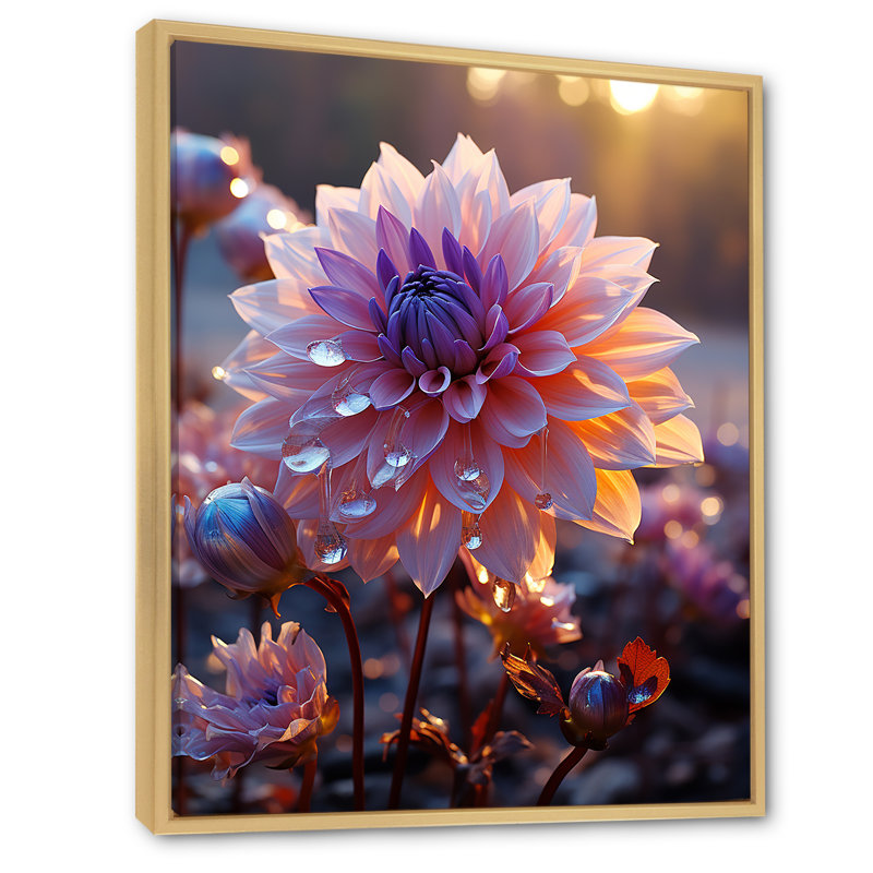 Violet sur fond de dahlia violet - impressions sur toile Dahlia, H 44 po x l 34 po x P 1,5 po, Cadre naturel flottant