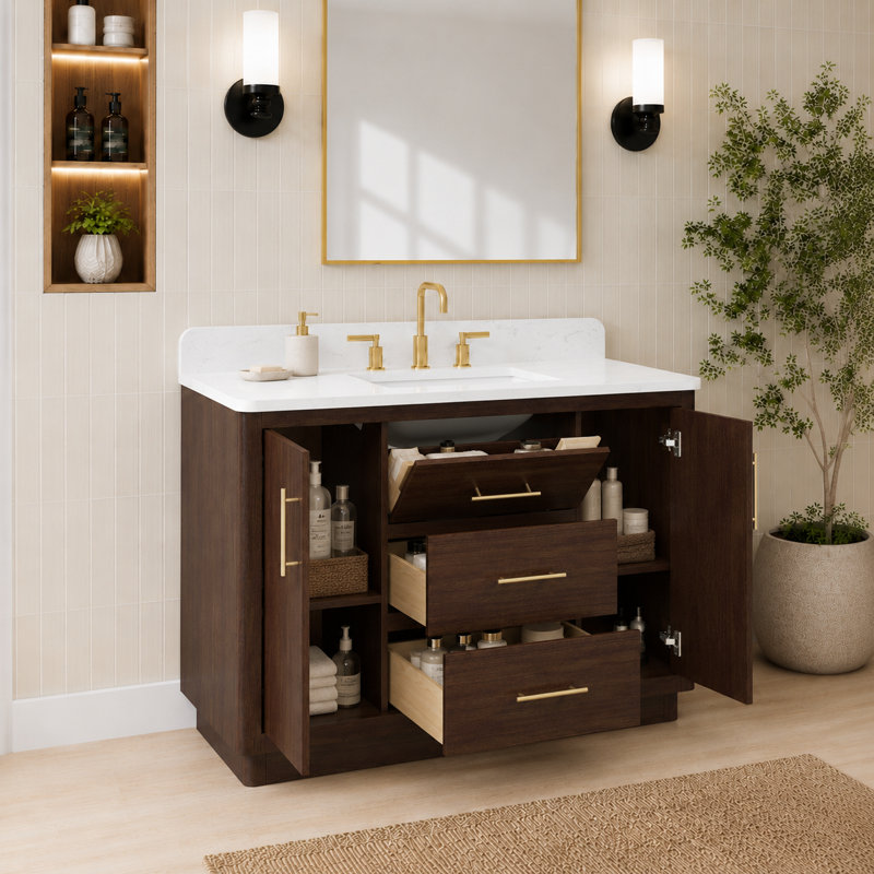 Adria Freestanding Single Bathroom Vanity with Engineered Stone Top, 49"