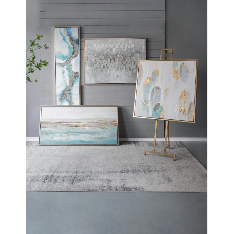 Ocean Day Blue and Gold Abstract Landscape Canvas Painting