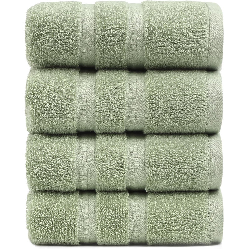4 Pcs Premium Hand Towels 16"X28", 600 GSM 100% Ring Spun Cotton, Sage Green