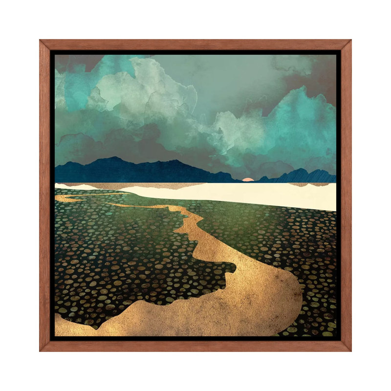 " Distant Land ", Brown Floater Framed, 18" H x 18" W x 1.5" D