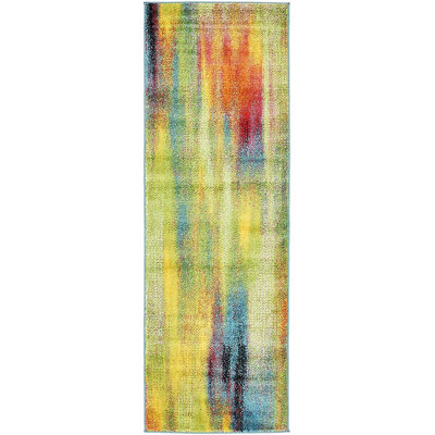 Tapis bleu / rouge / vert à motif abstrait Greydon