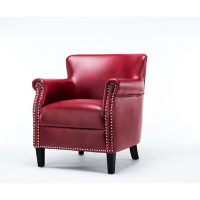 Fauteuil club rouge - Revêtement confortable en similicuir, structure en bois, coussin de siège en mousse épaisse, garniture cloutée chic de 34,02 po de hauteur, matériau en mélange, ressorts à arc, aucun assemblage requis