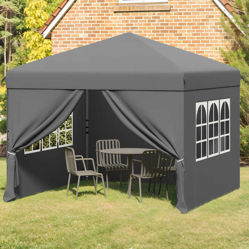 2.5 X 2.5m Waterproof Gazebo Folding Gazebo With Side Panels, Height Adjustable, Foldable Pop Up Gazebo, Grey