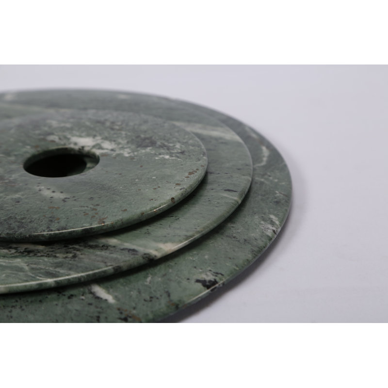 Jade Disk Sculpture with Base, 16" H x 2" W x 12" D, Green