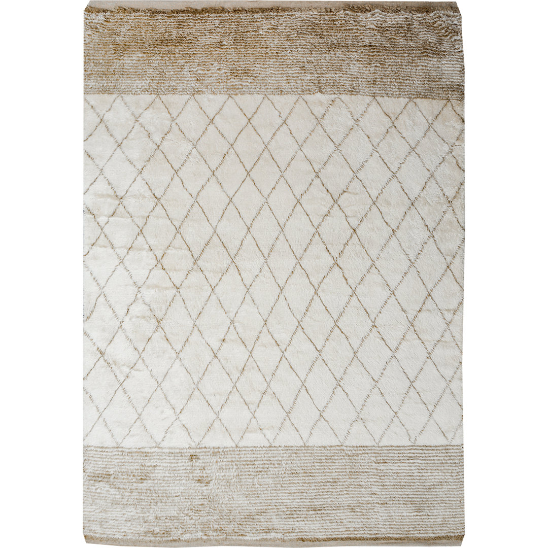 Moroccan Hand-Knotted Wool Ivory/Beige Area Rug Bokara Rug Co., Inc. Rug 