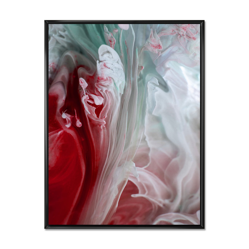 Art mural liquide en rouge et vert - décoration murale moderne en toile, H 20 po x l 12 po x P 1 po, Cadre flottant noir