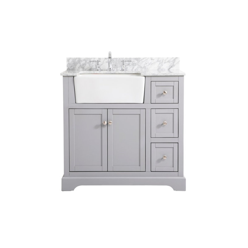 Pardue 36'' Single Bathroom Vanity with Marble Top, Gray