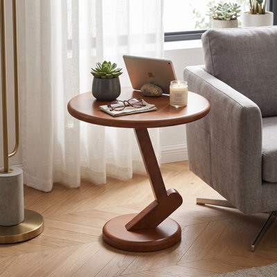 Modern Minimalist Round Solid Wood Side Table, 15.75 Inch End Table, Multi-Use Nightstand for Living Room, Bedroom and Farmhouse Decor, Brown Finish