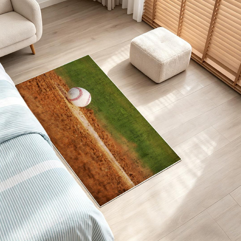 Tapis d'intérieur brun avec baseball brun et lavable à la machine avec baseball, Rectangle 32 po x 47 po