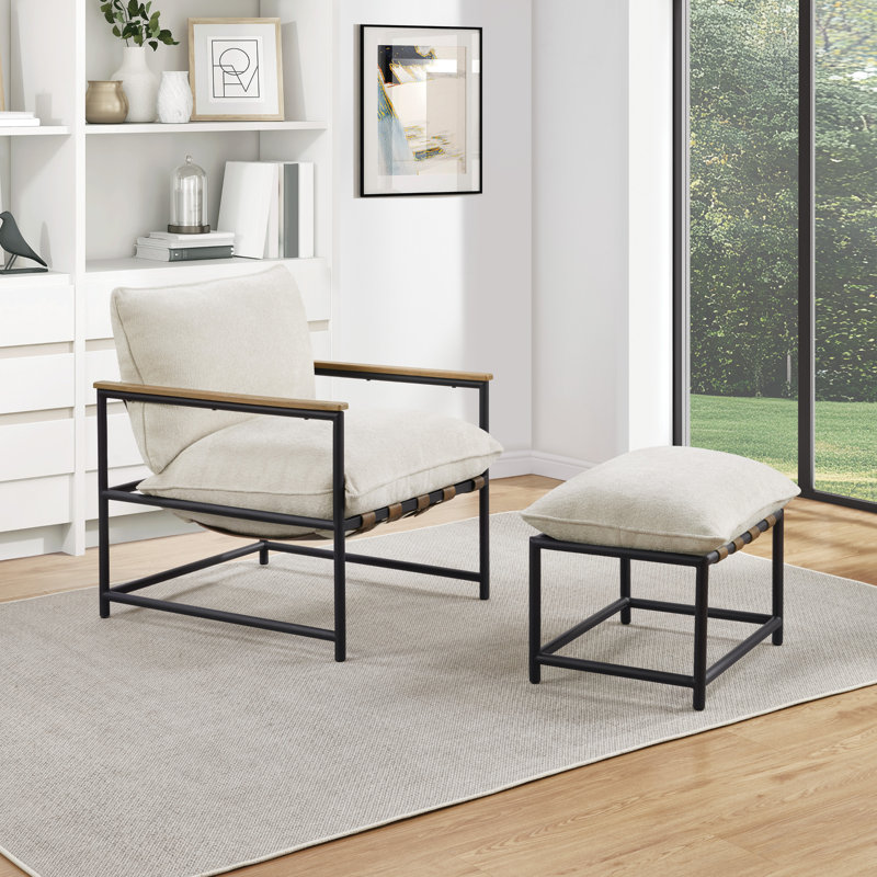 Fauteuil et repose-pieds Sanders, Ivoire ivoire