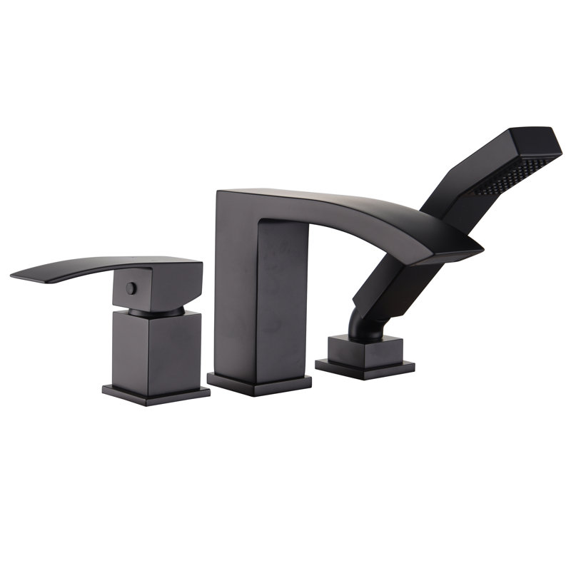 Garniture de robinet de baignoire romaine à poignée simple avec inverseur et douchette Twinsburg, Noir mat