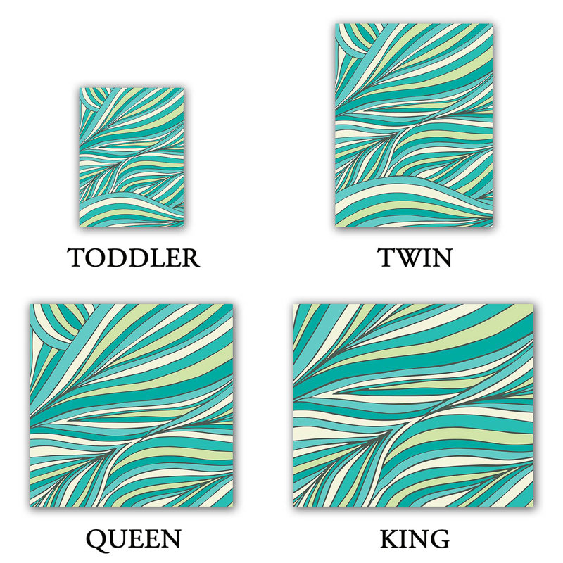 Ensemble de housse de couette ondulations, 1 housse simple + 1 taie standard, Vert, bleu et gris