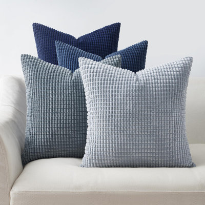 4 Packs Blue Decorative Throw Pillow Covers 22X22 Inch For Living Room Couch Bed Sofa, Boho Western Farmhouse Home Decor, Square Soft Moss Corduroy Fall Cushion Case 55X55 Cm