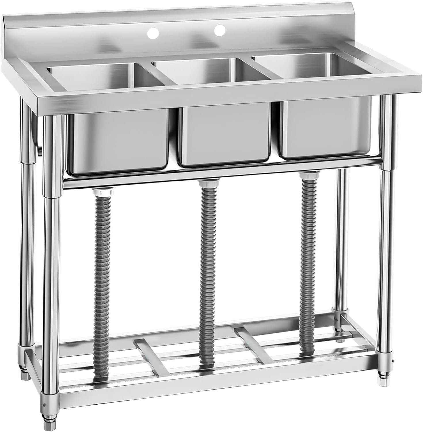 Fashionwu Stainless Steel Sink, Commercial Kitchen Prep & Utility Sink Free  Standing 3-compartment With Shelf