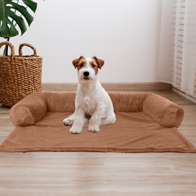 PETMAKER 36in Plush Dog Bed for Couch, Anti-Slip Fabric Bottom – Pet Bed for Medium Pets, Beige