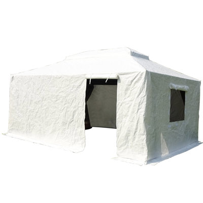 Bâche extérieure de 3,65 m x 4,25 m pour tonnelles - Imperméable toutes saisons, fermée avec parois latérales et ventilation, blanche, parois d'hiver universelles, fenêtres en maille, pratique