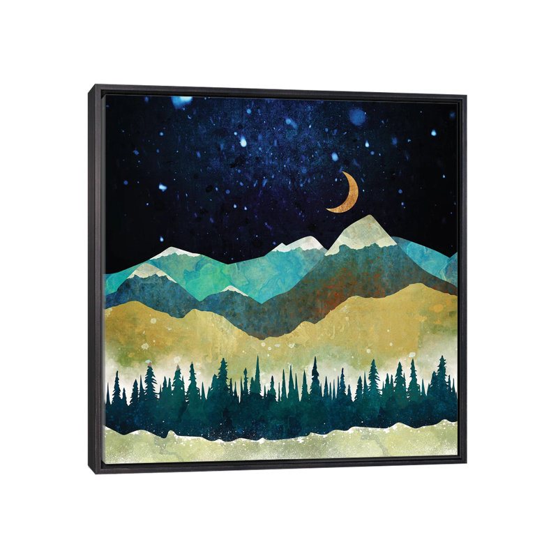 «Snow Night», reproduction sur toile, Cadre flottant noir patiné, H 26 po x l 26 po x P 1,5 po