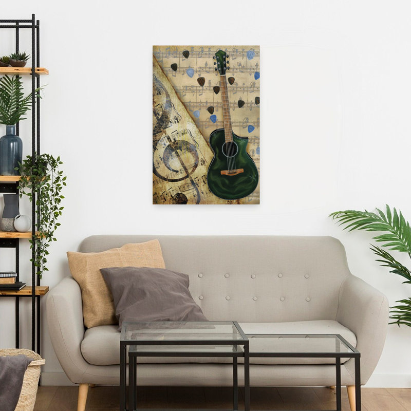 Guitare I, art contemporain abstrait, H 24 po x l 16 po