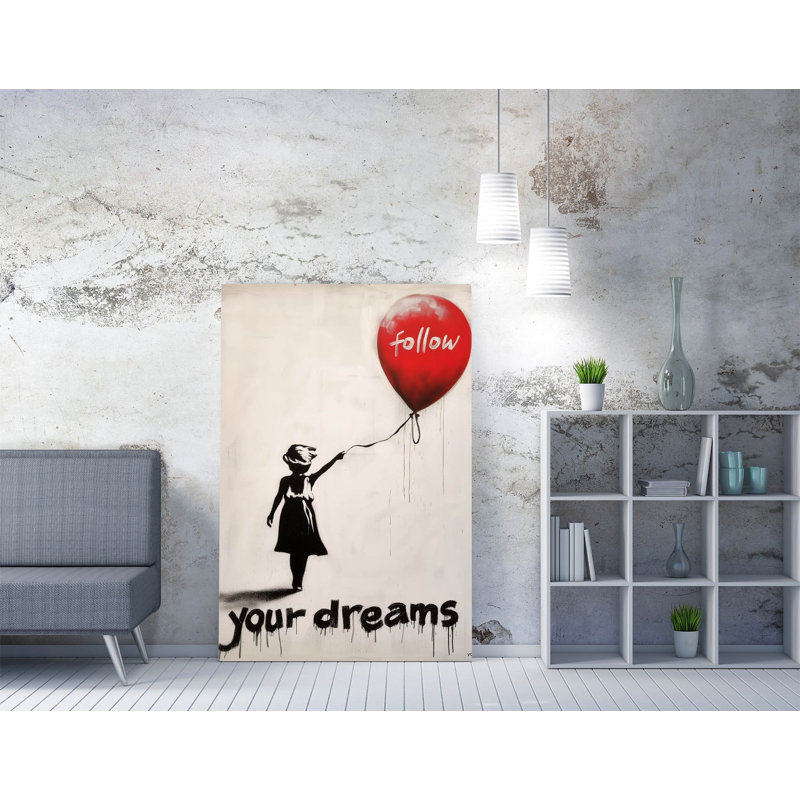 Follow Your Dreams Red Balloon Girl Graffiti Banksy Style Canvas Wall Art Print Picture, 30 cm H x 20 cm W