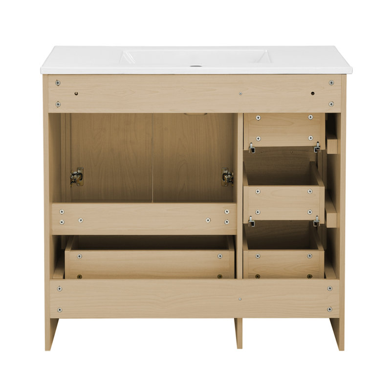 Virage 36 Freestanding, Bathroom Vanity, White, Brown, 3