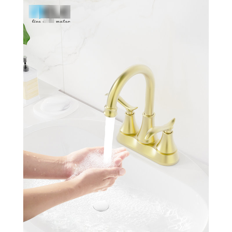 Robinet de salle de bain moderne 2 avec pivot à 360 degrés, 4 pouces, or brossé, bonde escamotable, facile à installer, plomb, zéro