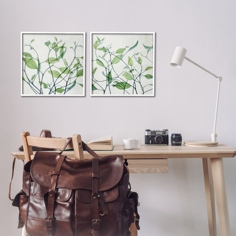 «Green Botanical Leaves Xray», ensemble de 2 estampes numériques par Victoria Barnes, H 17 po x l 17 po