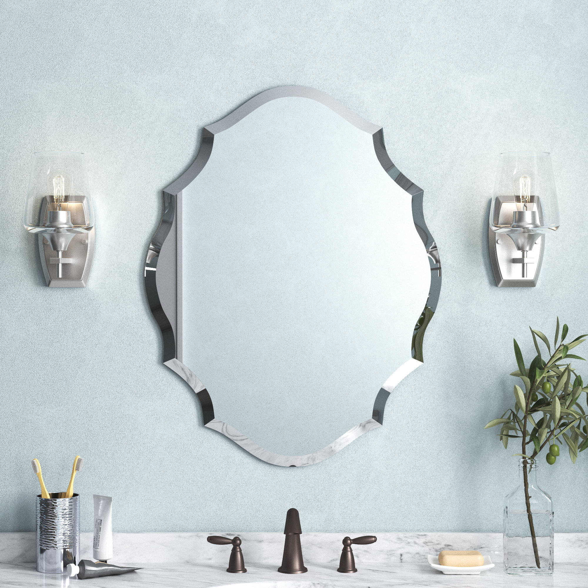 Large Wall mirror Bevelled Triple Edge mirror Strips frameless elegant two  size