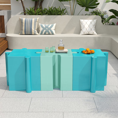 3-Piece Artistic Puzzle Table Set,Modular Mgo Side Tables With Interlocking Design (2 Convex & 1 Concave), 200Lb Capacity For Indoor & Outdoor,Light Blue & Light Green Color
