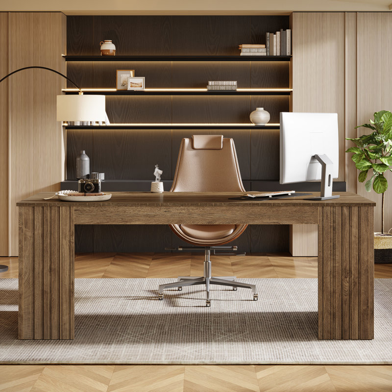 63'' Modern Office Executive Desk, Wood Computer Desk Writing Table, Weathered Oak