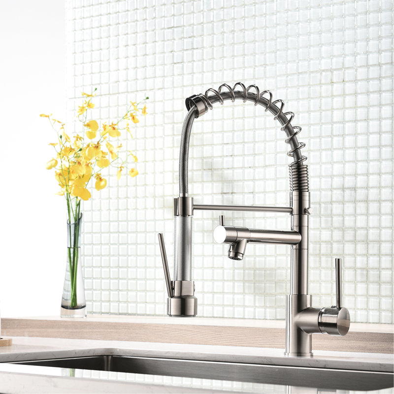 Brushed Nickel Pull Down Kitchen Sink Faucet, 360 Rotation, Efficient Operation Single Handle, Suitable For Various Sinks
