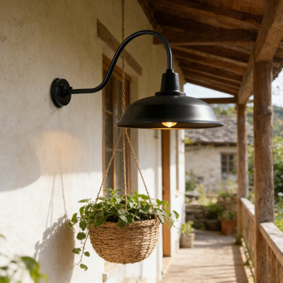Applique murale d'extérieur 18 pouces à col de cygne, éclairage de ferme industriel noir mat pour garage, patio et entrée, luminaire résistant aux intempéries répertorié ETL avec base E26