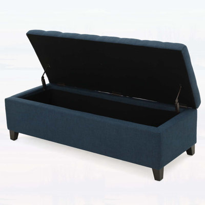 Upholstered Storage Ottoman Bench with Flip-Top, Space-Saving Design for Entryway or Bedroom, Navy Blue, 300lbs Capacity