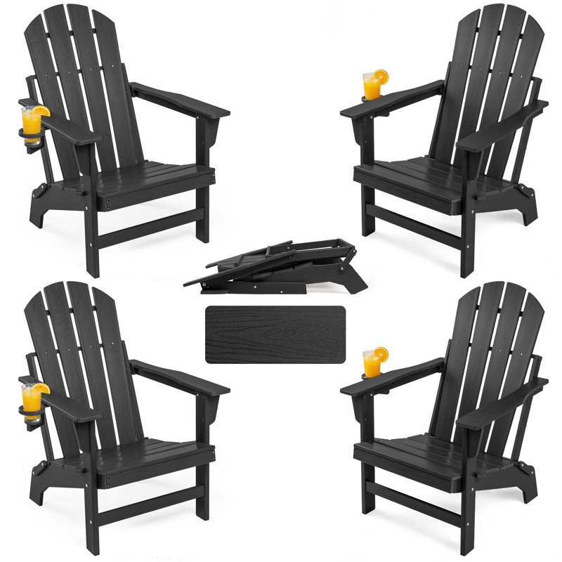 4 chaises Adirondack d'extérieur pliables, Noir, 4