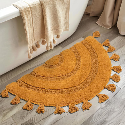 Tapis de bain demi-cercle Boho avec pampilles Tapis de bain 100% coton tissés à la main Tapis antidérapants au crochet