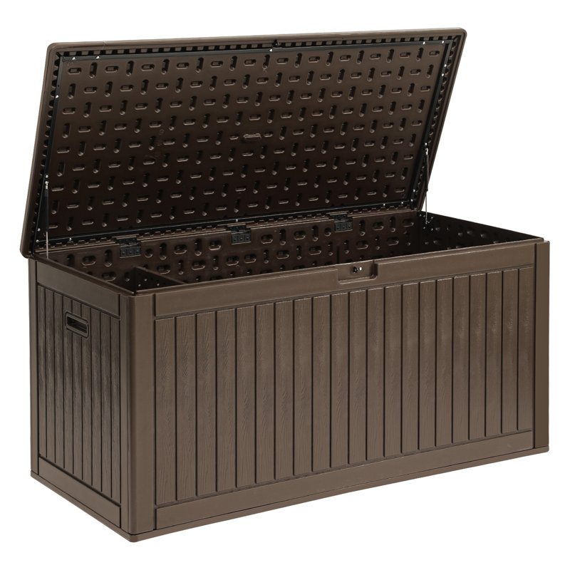 Edrosie Inc 69.6'' W 300 Gallons Water Resistant Resin Lockable Deck Box,Brown, Brown