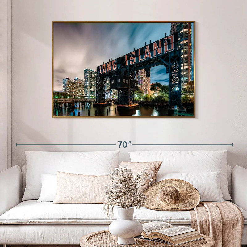 Panneau Long Island, 46 po x 31 po, Cadre flottant doré