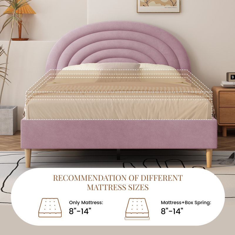 Lit tapissier festonné Halis, Velours rose, Double